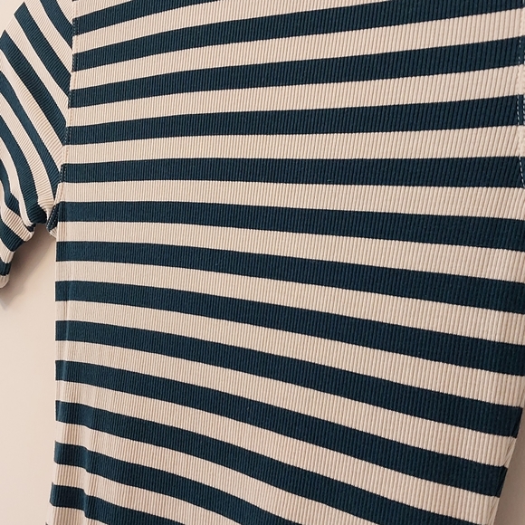 Capulet Short Sleeve Striped Teal/Cream Ribbed Knit Bodysuit size S - Picture 3 of 6